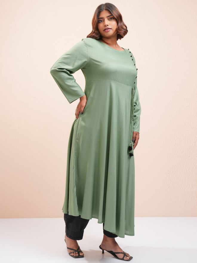 Vishudh Women Green Printed A-Line Kurta - Green - Image 6