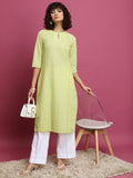 Vishudh Women Green Embroidered Straight Kurta - Green - Image 1