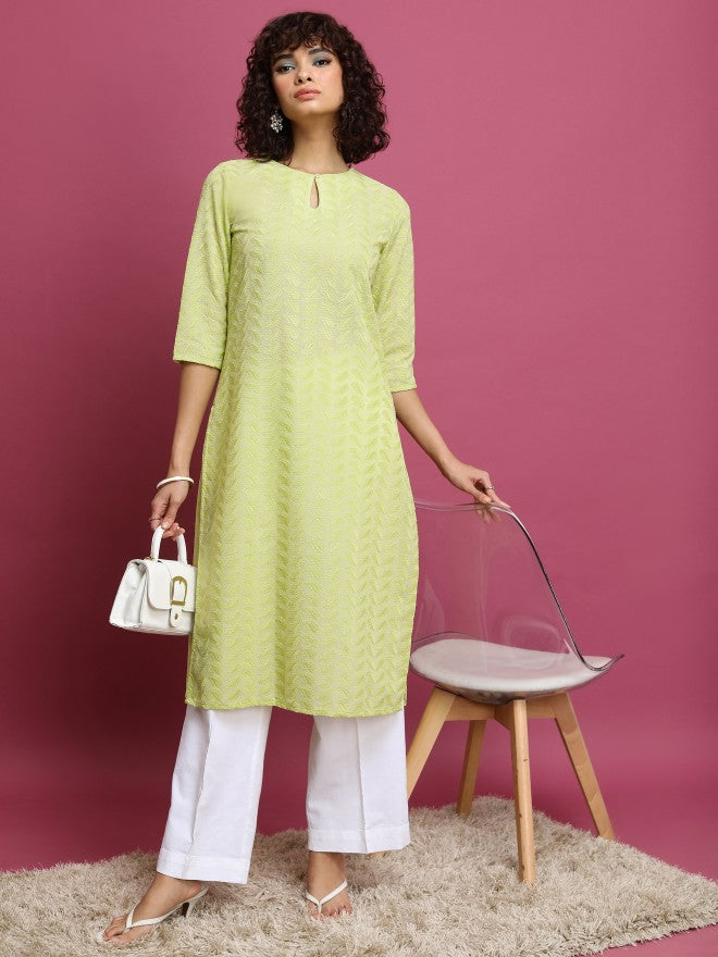 Vishudh Women Green Embroidered Straight Kurta - Green - Image 1