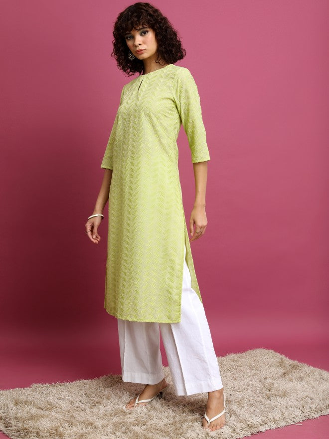 Vishudh Women Green Embroidered Straight Kurta - Green - Image 2