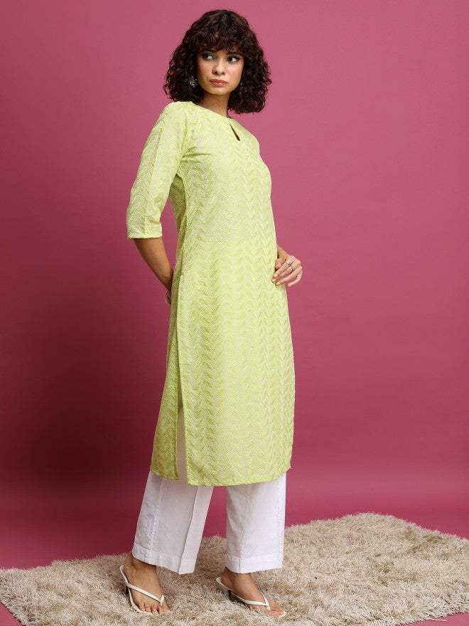 Vishudh Women Green Embroidered Straight Kurta - Green - Image 4