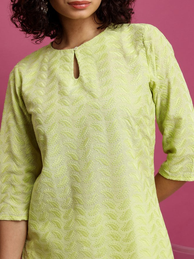 Vishudh Women Green Embroidered Straight Kurta - Green - Image 5