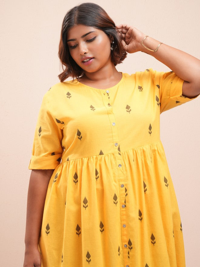 Vishudh Women Yellow Printed Straight Kurta - Yellow - Image 1