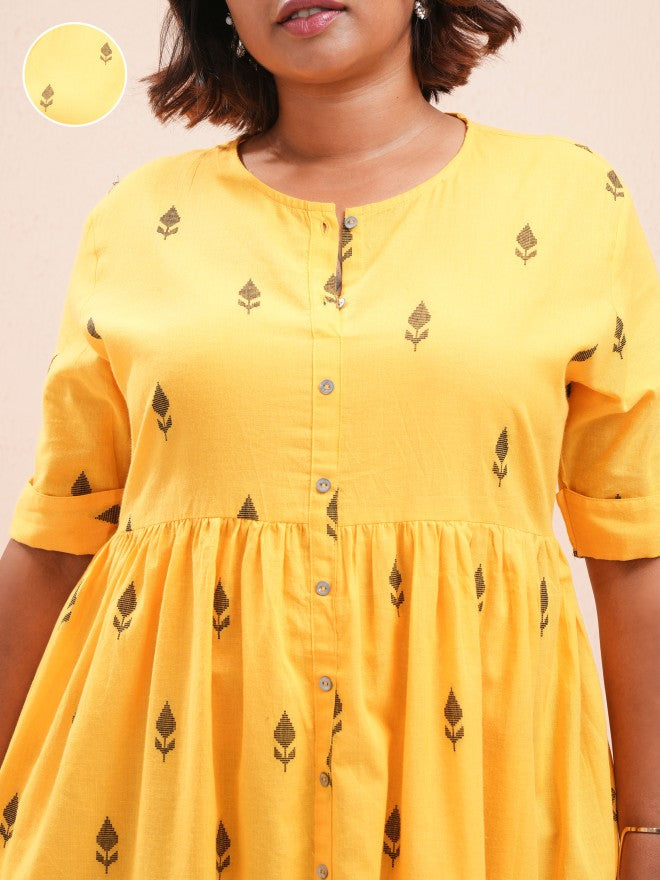 Vishudh Women Yellow Printed Straight Kurta - Yellow - Image 5