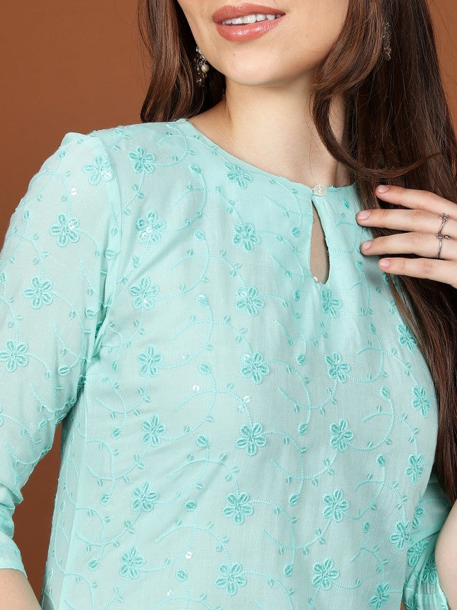 Vishudh Women Straight Embroidered Straight Kurta - Green - Image 5