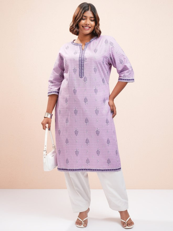 Vishudh Women Mauve Printed Straight Kurta - Mauve - Image 2