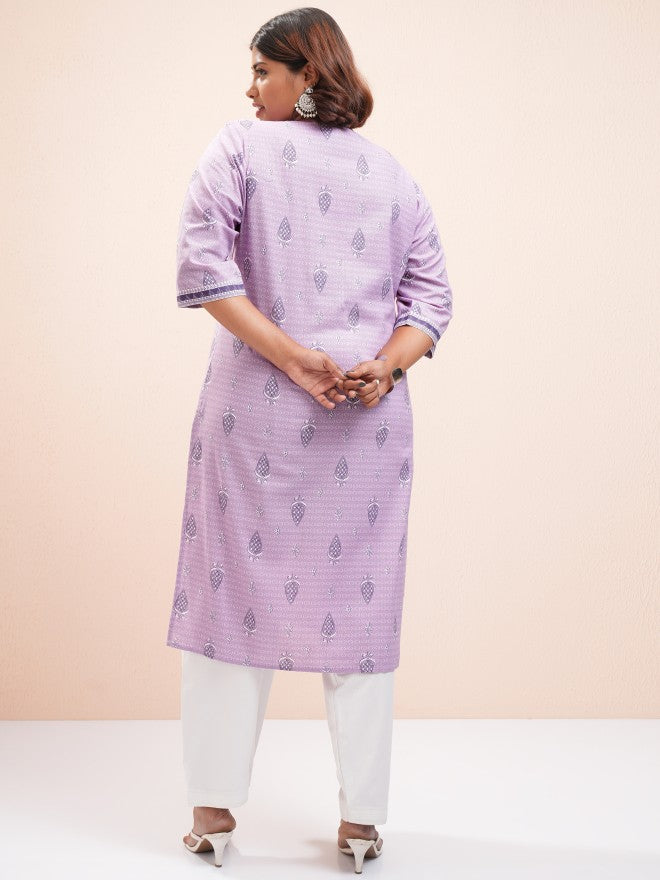 Vishudh Women Mauve Printed Straight Kurta - Mauve - Image 3