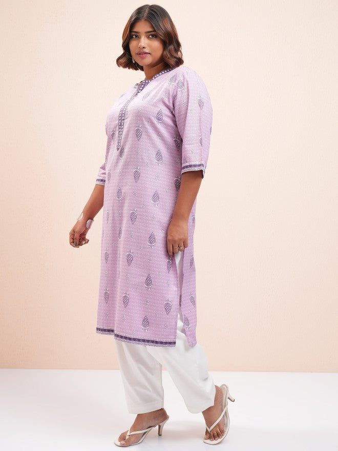 Vishudh Women Mauve Printed Straight Kurta - Mauve - Image 4