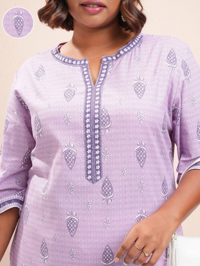 Vishudh Women Mauve Printed Straight Kurta - Mauve - Image 5