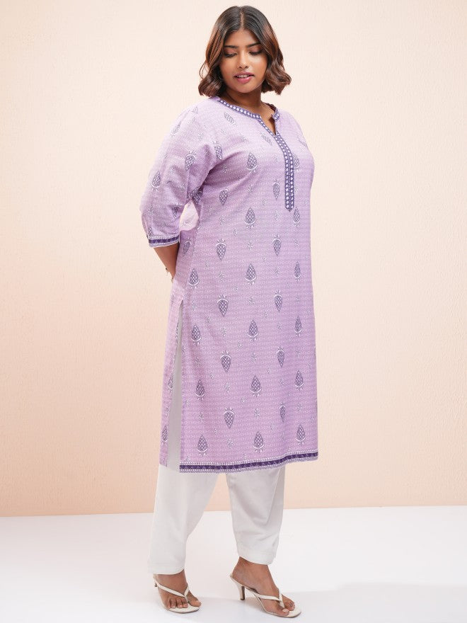 Vishudh Women Mauve Printed Straight Kurta - Mauve - Image 6