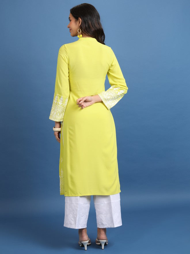 Vishudh Women Green Embroidered Straight Kurta - Green - Image 3