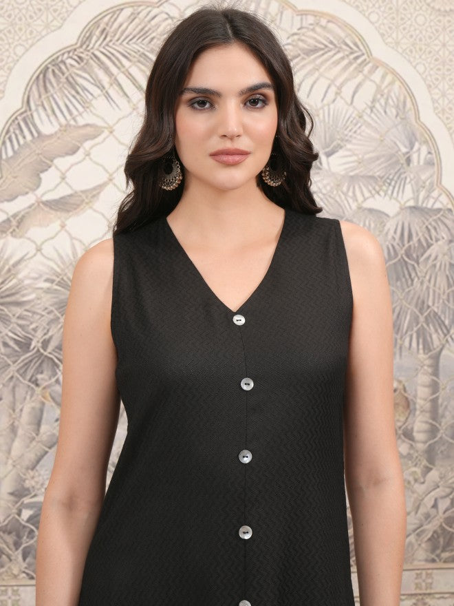 Vishudh Women Black Embroidered Straight Kurta - Black - Image 6