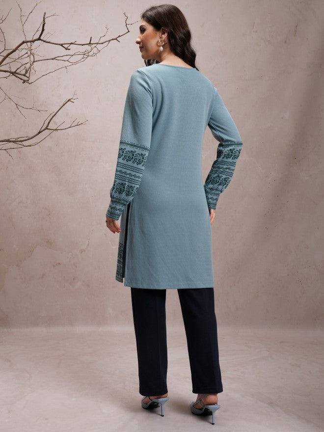 Vishudh Women Blue Printed Straight Kurta - Blue - Image 3