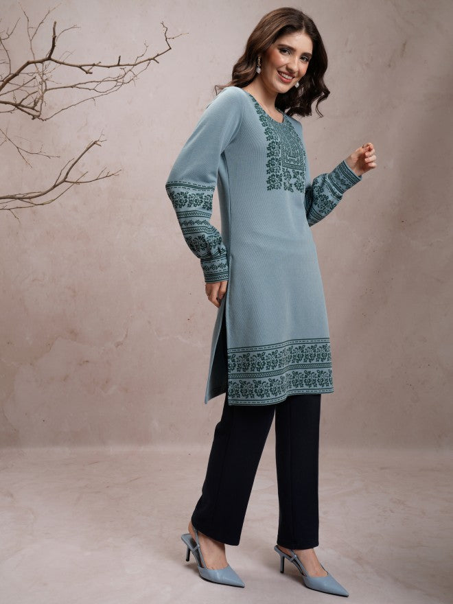 Vishudh Women Blue Printed Straight Kurta - Blue - Image 4