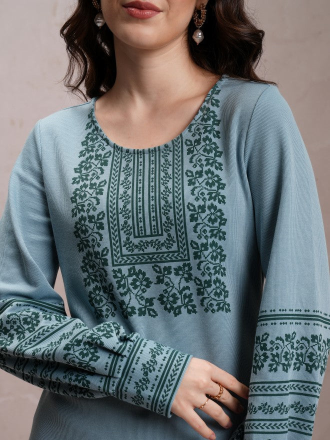 Vishudh Women Blue Printed Straight Kurta - Blue - Image 5