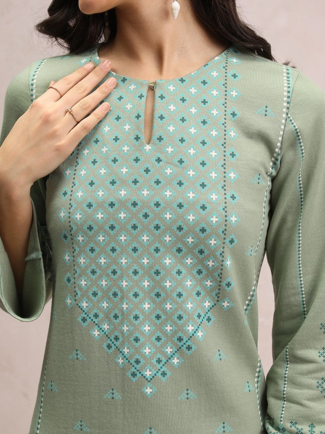 Vishudh Women Green Printed Straight Kurta - Green - Image 5