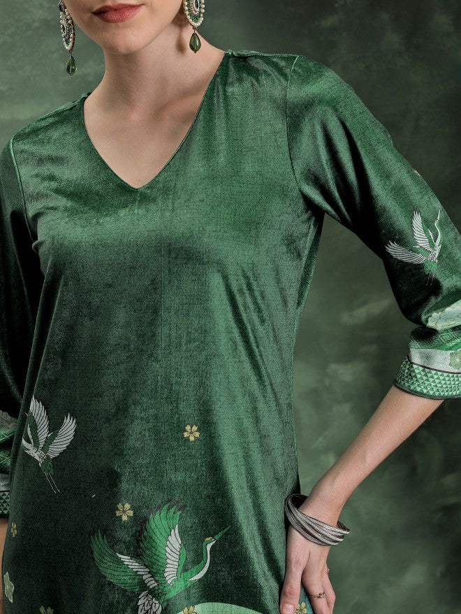 Vishudh Women Green Printed Straight Kurta - Green - Image 5