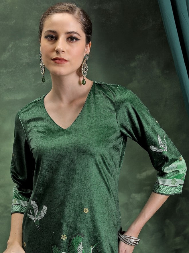 Vishudh Women Green Printed Straight Kurta - Green - Image 6