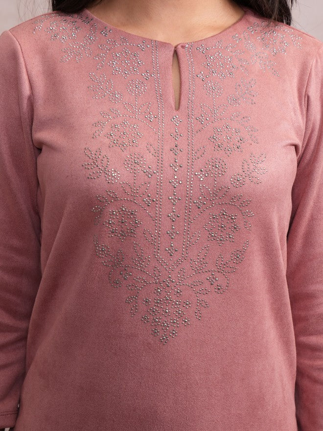 Vishudh Women Pink Embellished Straight Kurta - Pink - Image 5
