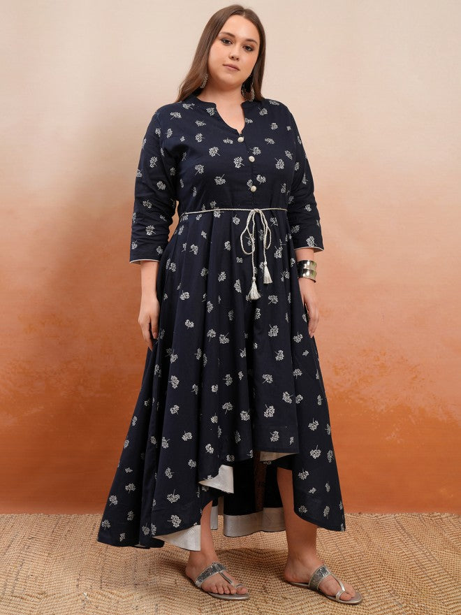 Vishudh Women Navy Blue Printed A-Line Kurta - Navy Blue - Image 6