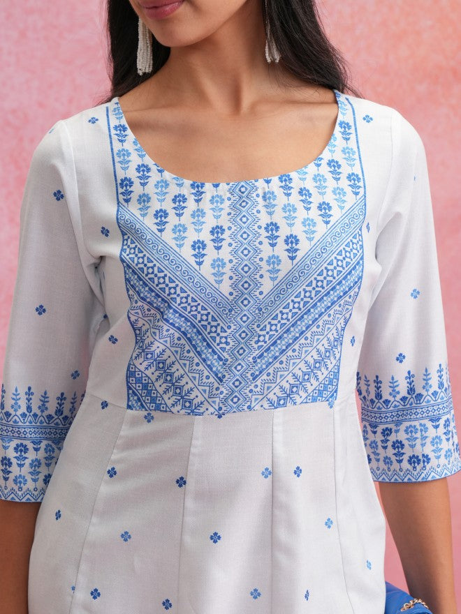 Vishudh Women White Printed Anarkali Kurta - White - Image 5