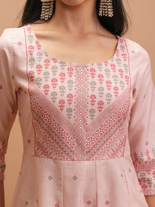 Vishudh Women Pink Printed Anarkali Kurta - Pink - Image 5