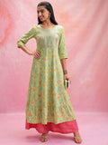 Vishudh Women Anarkali Green Anarkali Printed Kurta - Green - Image 1