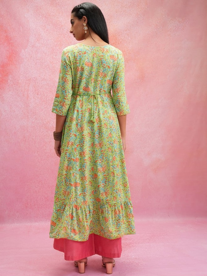 Vishudh Women Anarkali Green Anarkali Printed Kurta - Green - Image 3