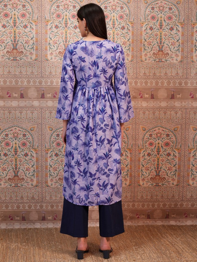 Vishudh Women Lavender Printed A-Line Kurta - Lavender - Image 3
