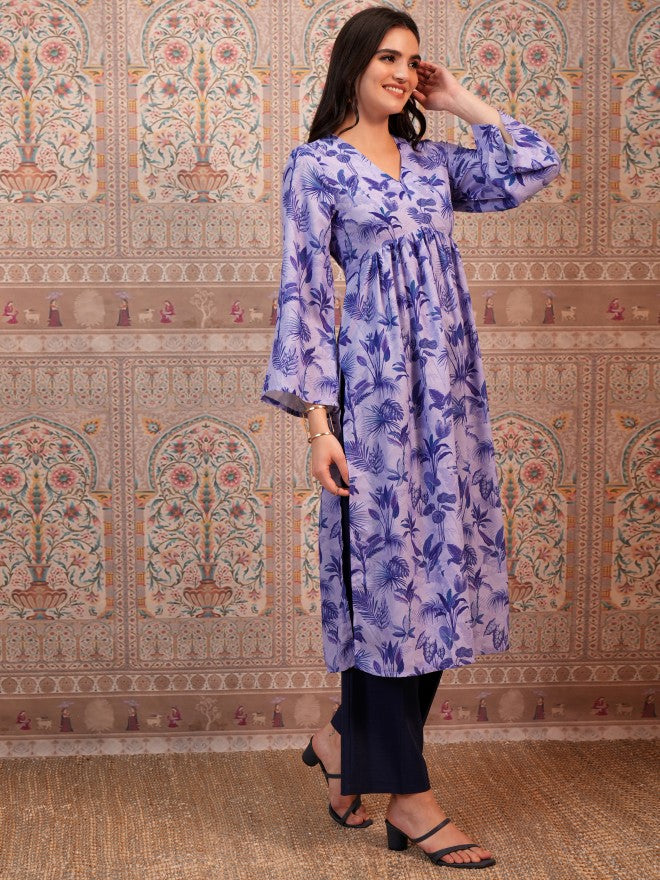Vishudh Women Lavender Printed A-Line Kurta - Lavender - Image 6