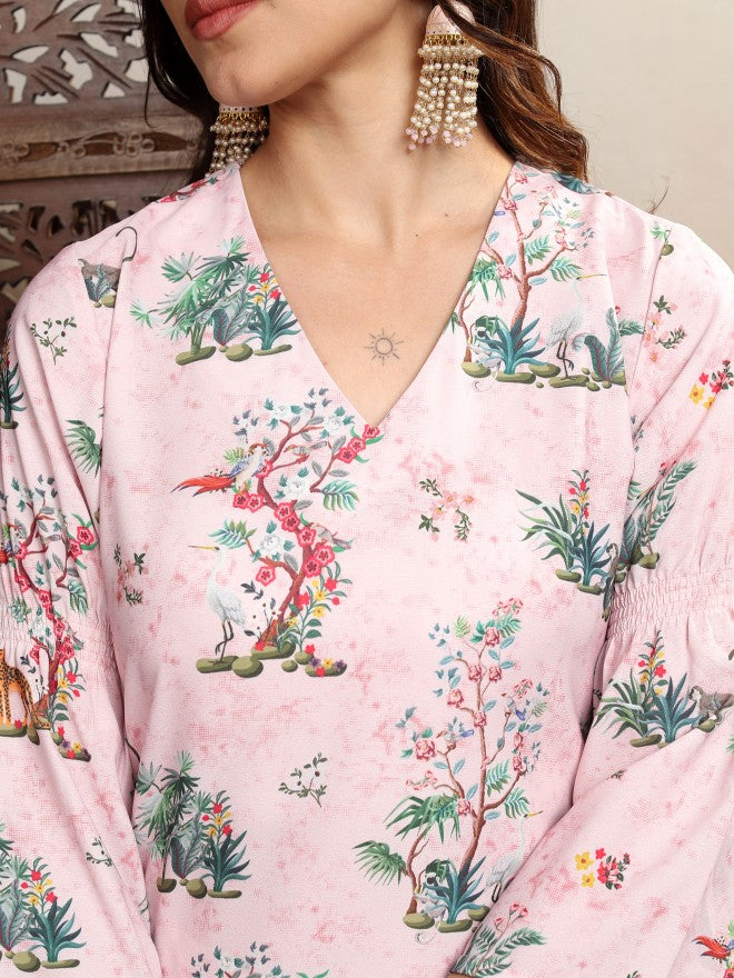 Vishudh Women Pink Printed Straight Kurta - Pink - Image 5