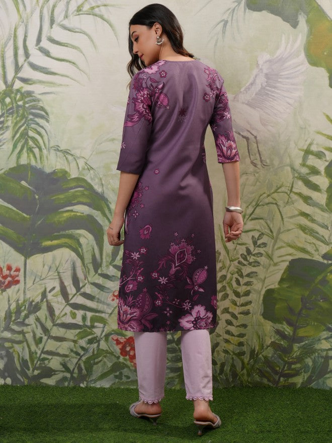 Vishudh Women Pink Printed Straight Kurta - Pink - Image 3