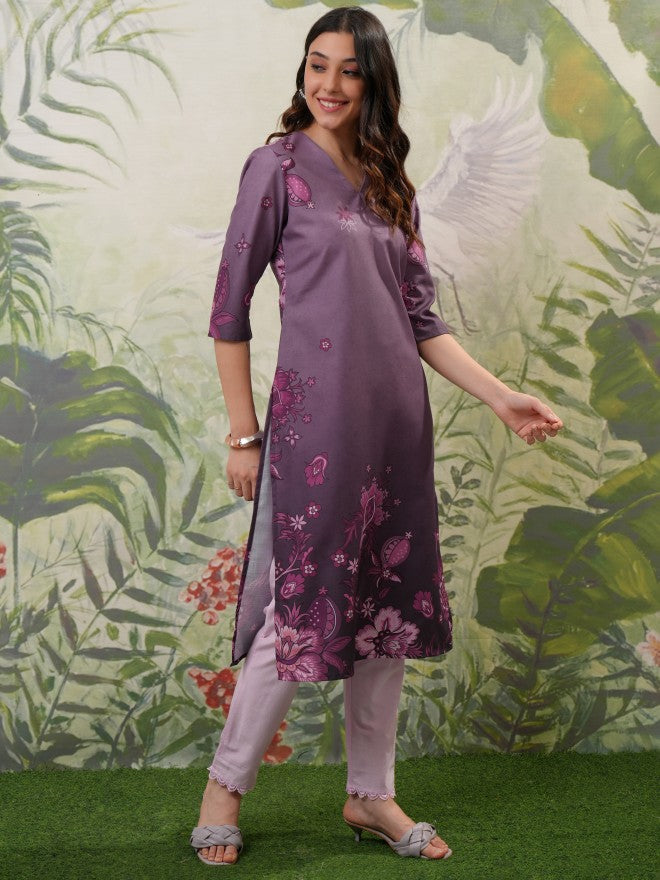 Vishudh Women Pink Printed Straight Kurta - Pink - Image 4