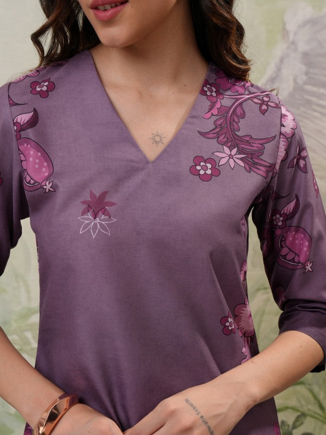 Vishudh Women Pink Printed Straight Kurta - Pink - Image 5