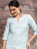 Vishudh Women Blue Embroidered Straight Kurta - Blue - Image 1
