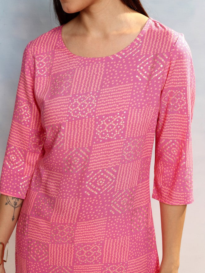 Vishudh Women Pink Printed Straight Kurta - Pink - Image 5