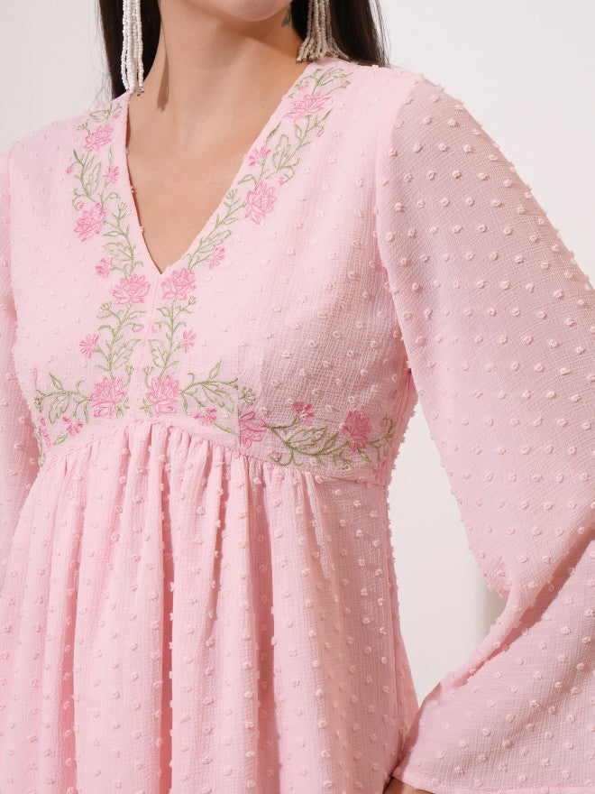 Vishudh Women Pink Embroidered A-Line Kurta - Pink - Image 5