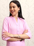 Vishudh Women Lavender Striped Straight Kurta - Lavender - Image 1