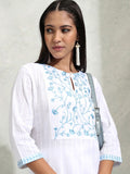 Vishudh Women White Embroidered Straight Kurta - White - Image 1