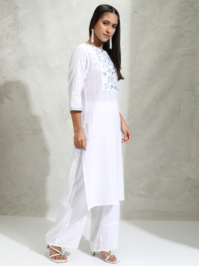 Vishudh Women White Embroidered Straight Kurta - White - Image 6