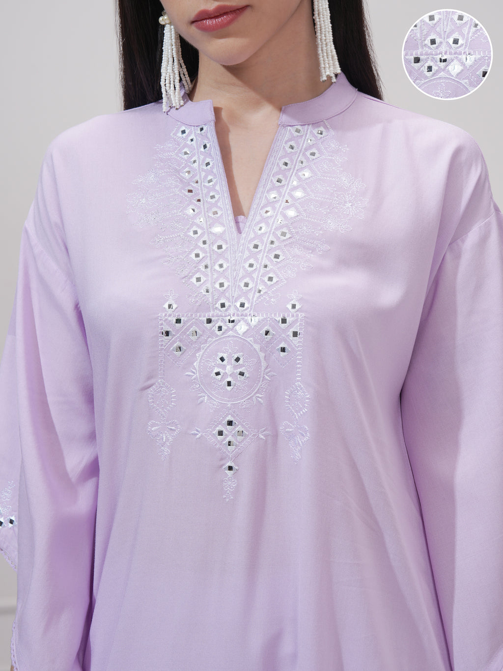 Vishudh Women Purple Embroidered A-Line Kurta - Purple - Image 5