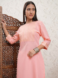 Vishudh Women Peach Embroidered Straight Kurta - Peach - Image 1