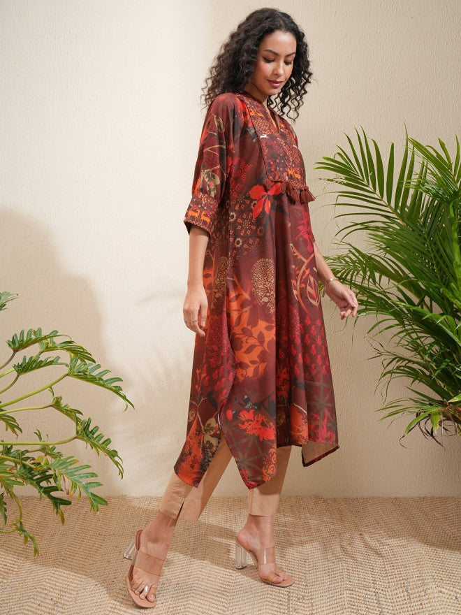Vishudh Women Brown Printed A-Line Kurta - Brown - Image 6