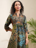 Vishudh Women Olive Printed A-Line Kurta - Olive - Image 1