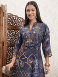 Vishudh Women Blue Printed A-Line Kurta - Blue - Image 1