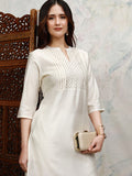 Vishudh Women Off White Embroidered Straight Kurta - Off White - Image 1