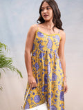 Vishudh Women Yellow Printed A-Line Kurta - Yellow - Image 1