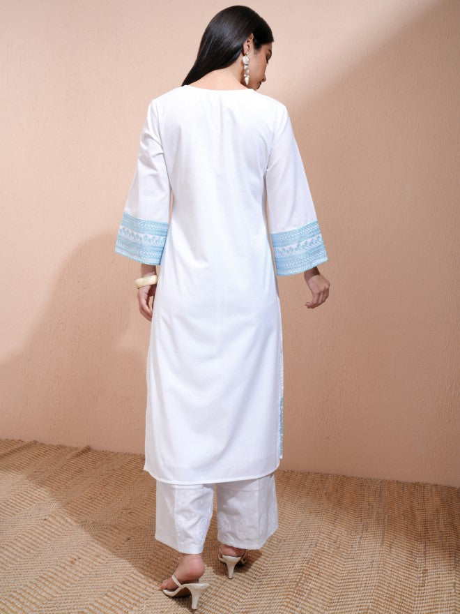 Vishudh Women White Embroidered Straight Kurta - White - Image 2