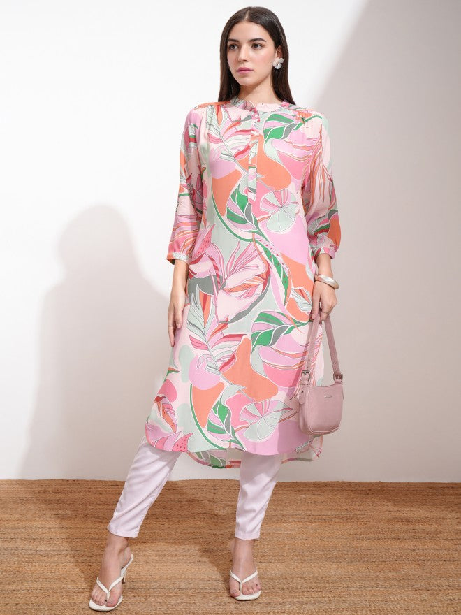 Vishudh Women Peach Printed Straight Kurta - Peach - Image 2