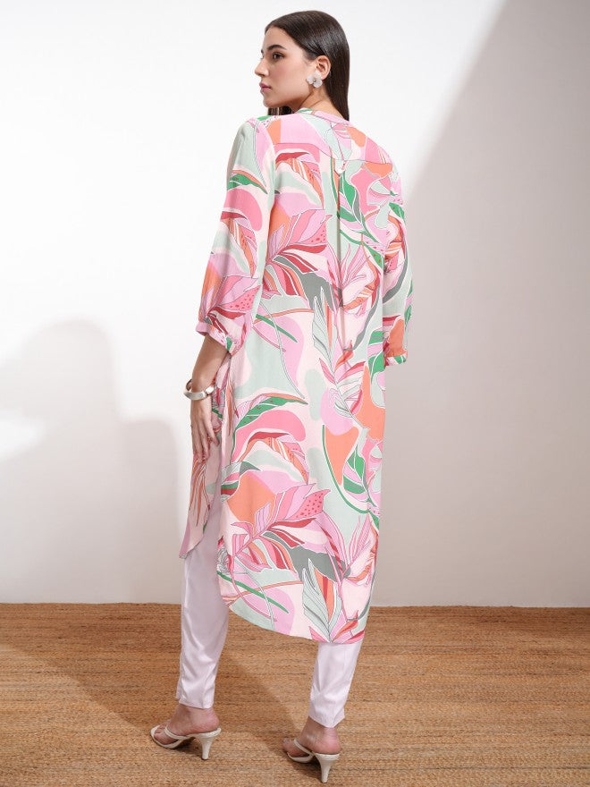 Vishudh Women Peach Printed Straight Kurta - Peach - Image 3